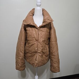 Lioness Camel-Toned Faux Leather Winter Coat